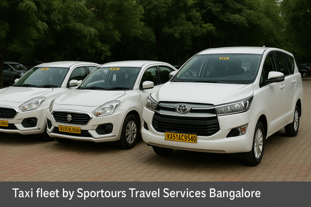 Taxi fleet by Sportours Travel Services Bangalore – city and outstation cabs