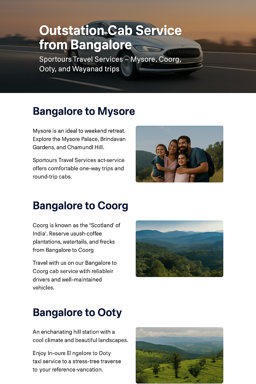 Bangalore to Mysore taxi service for comfortable family trips
