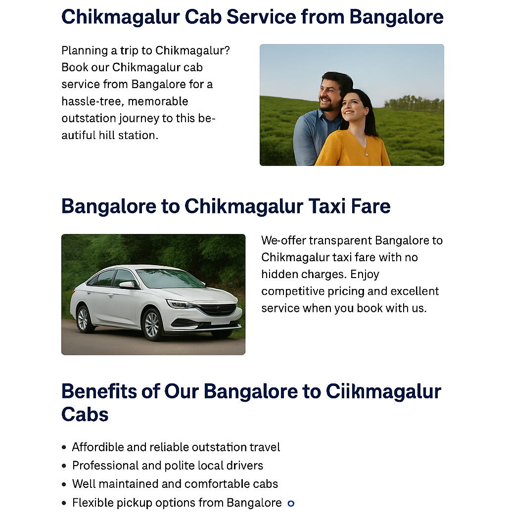 Cab fare Bangalore to Chikmagalur with affordable pricing