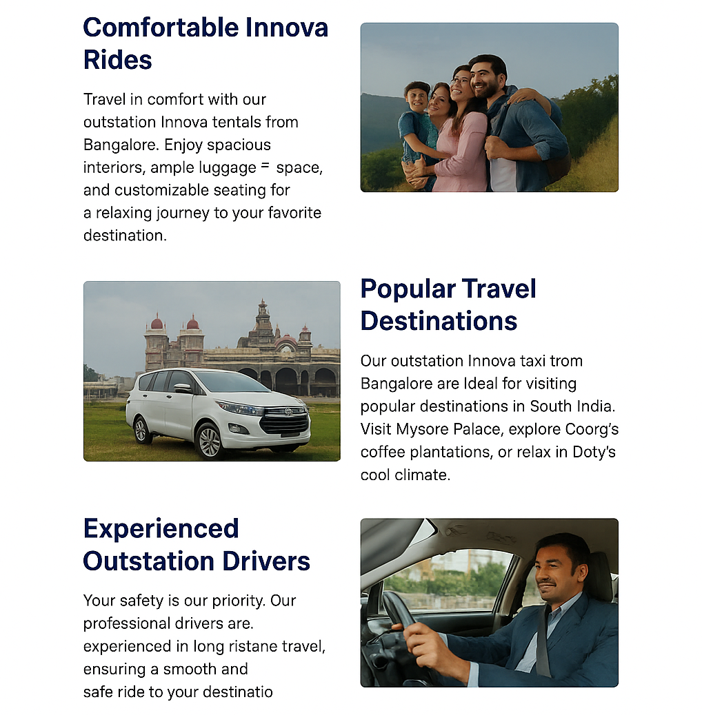 Family traveling in Innova taxi from Bangalore for a comfortable road trip