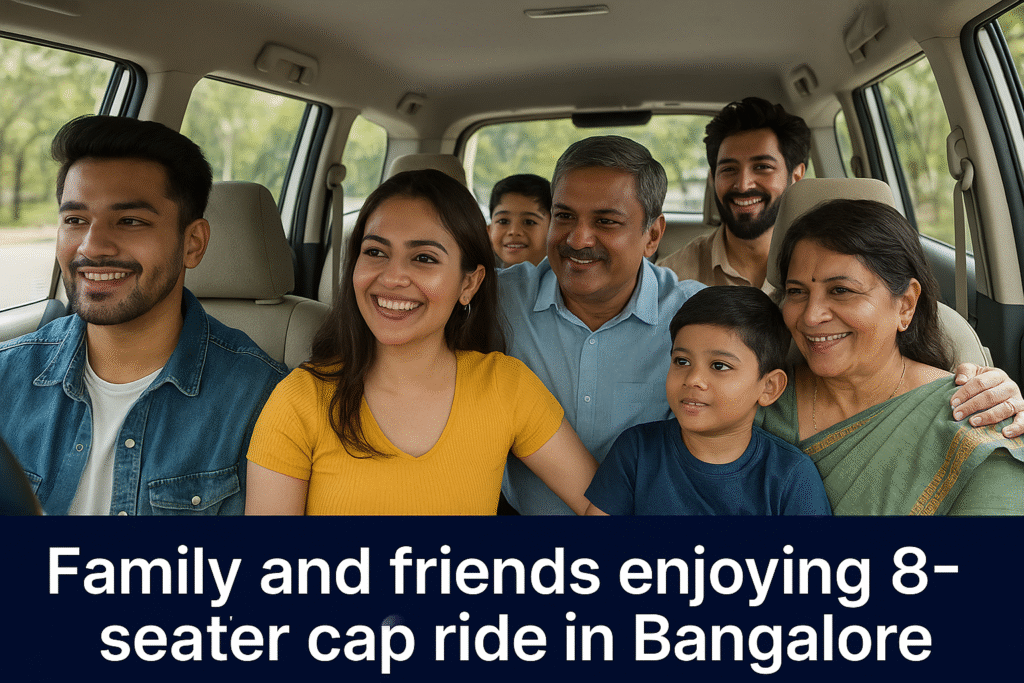 Family and friends enjoying an 8-seater cab ride in Bangalore
