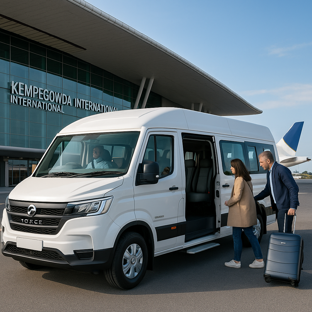 Luxury Tempo Traveller Bangalore for airport pickup and drop service by Sportours Travel Services