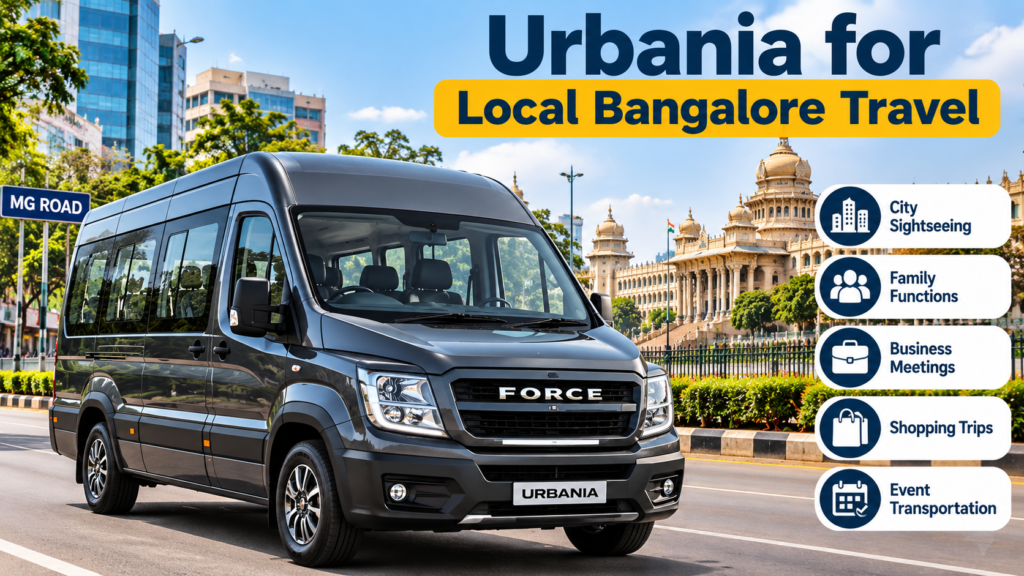 Urbania for Local Bangalore Travel 16 Seater Urbania Hire Bangalore, 16 Seater Force Urbania, Urbania 16 Seater Booking Bangalore